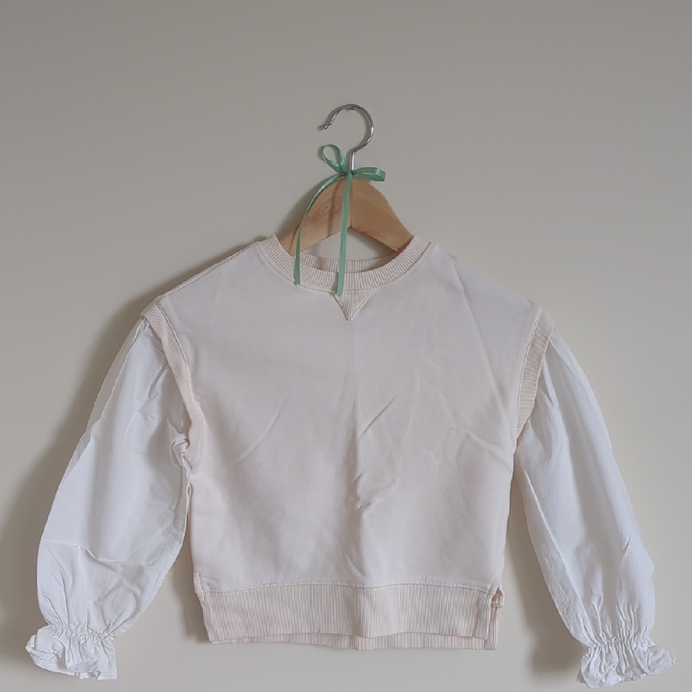 NEVER USED Zara 100% Cotton Cream Sweatshirt with White Puff Sleeves, Girls